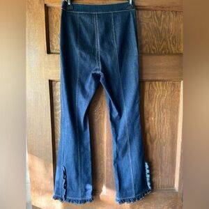 Cinq a Sept Flare Dark Wash Blue Wide Leg Jeans with Ruffle Hem Detail.LAST PAIR